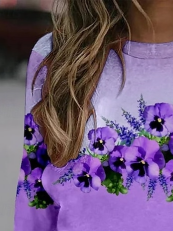 Floral Print Long Sleeve Crew Neck Sweatshirt