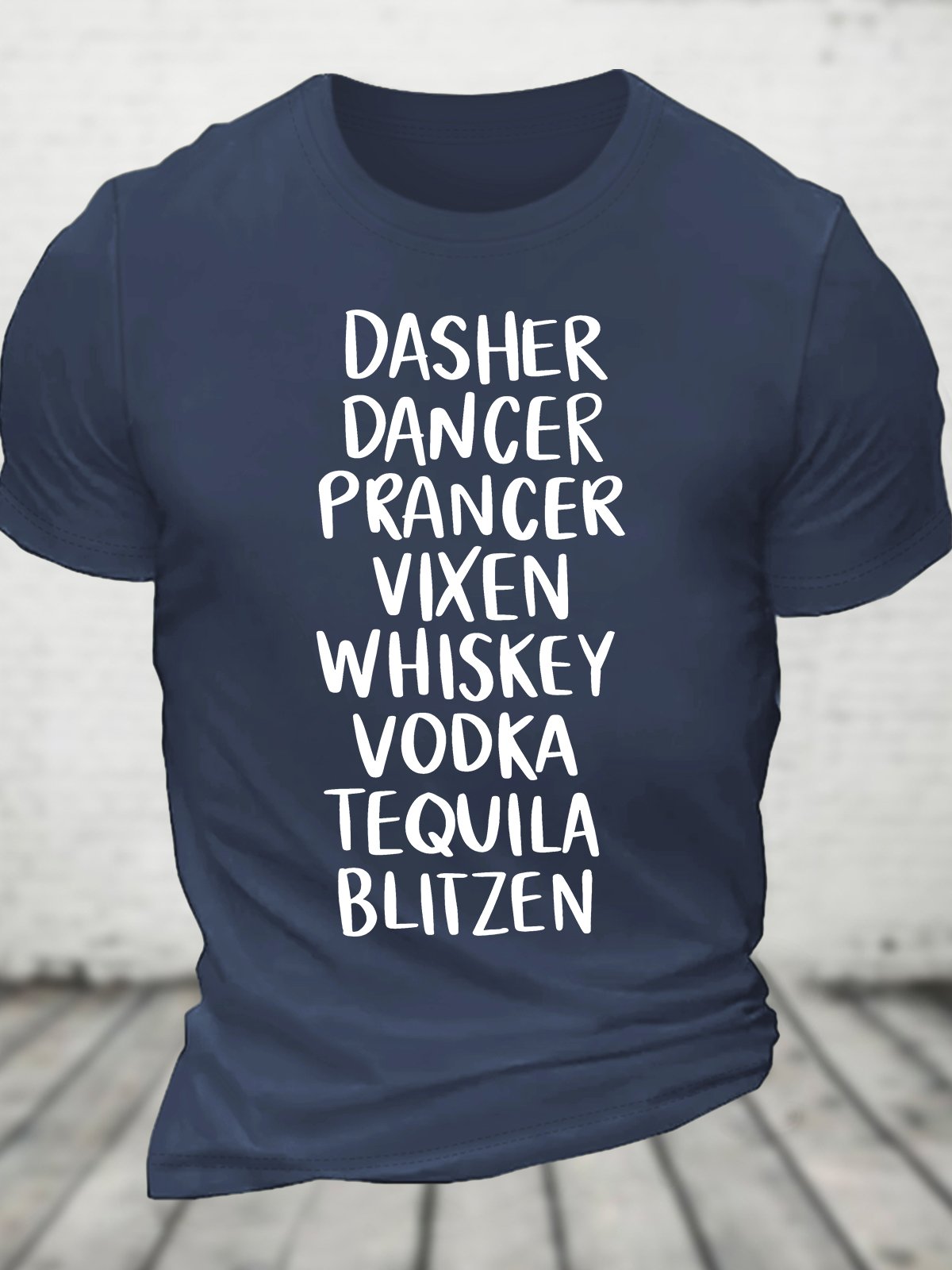 Tequila, Whiskey, Vodka Drinking Hilarious Christmas Cotton T-shirt