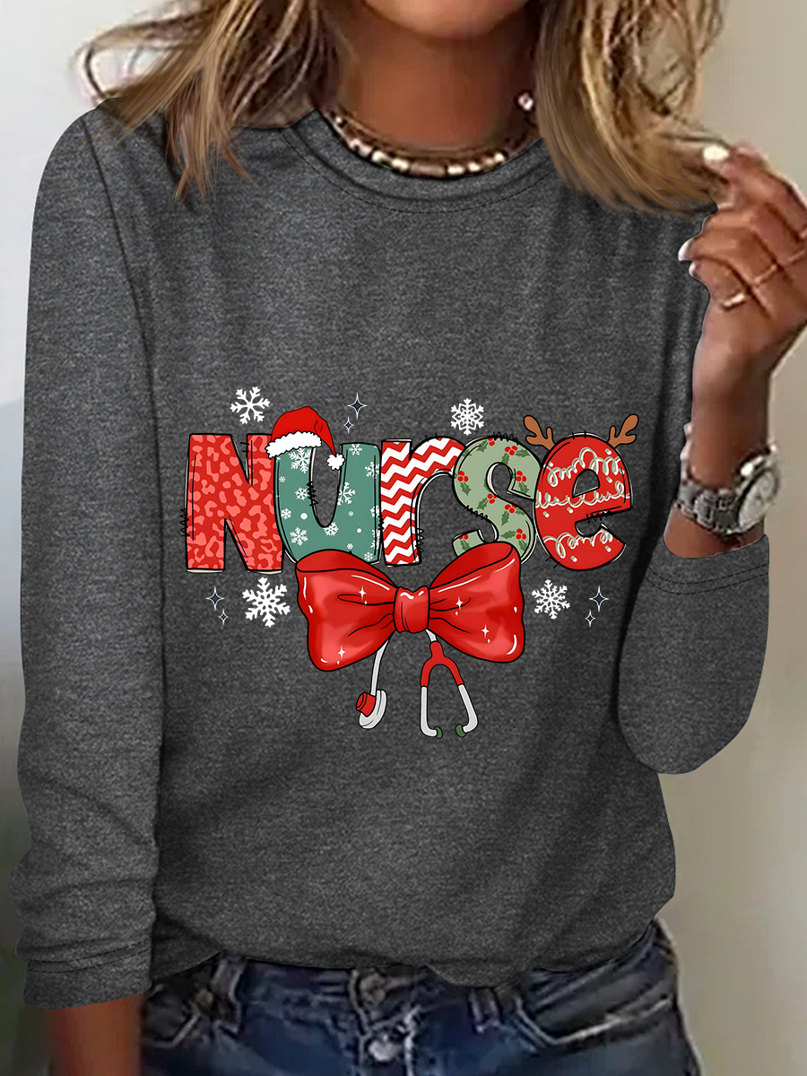 Christmas Nurse Casual Long Sleeve Shirt