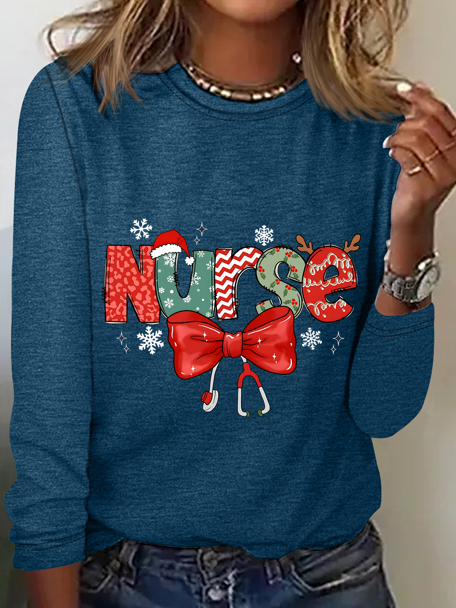 Christmas Nurse Casual Long Sleeve Shirt