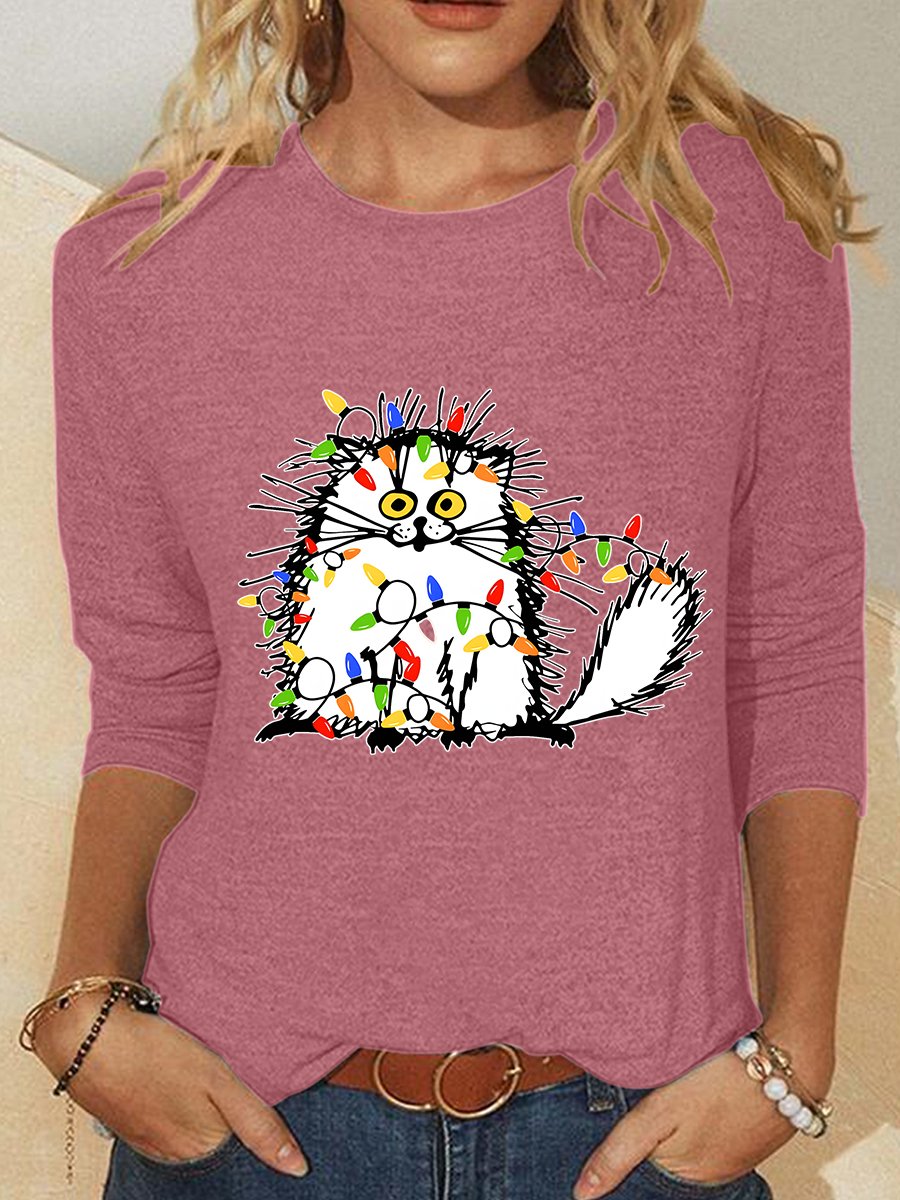 Christmas Cat Casual Long Sleeve Shirt