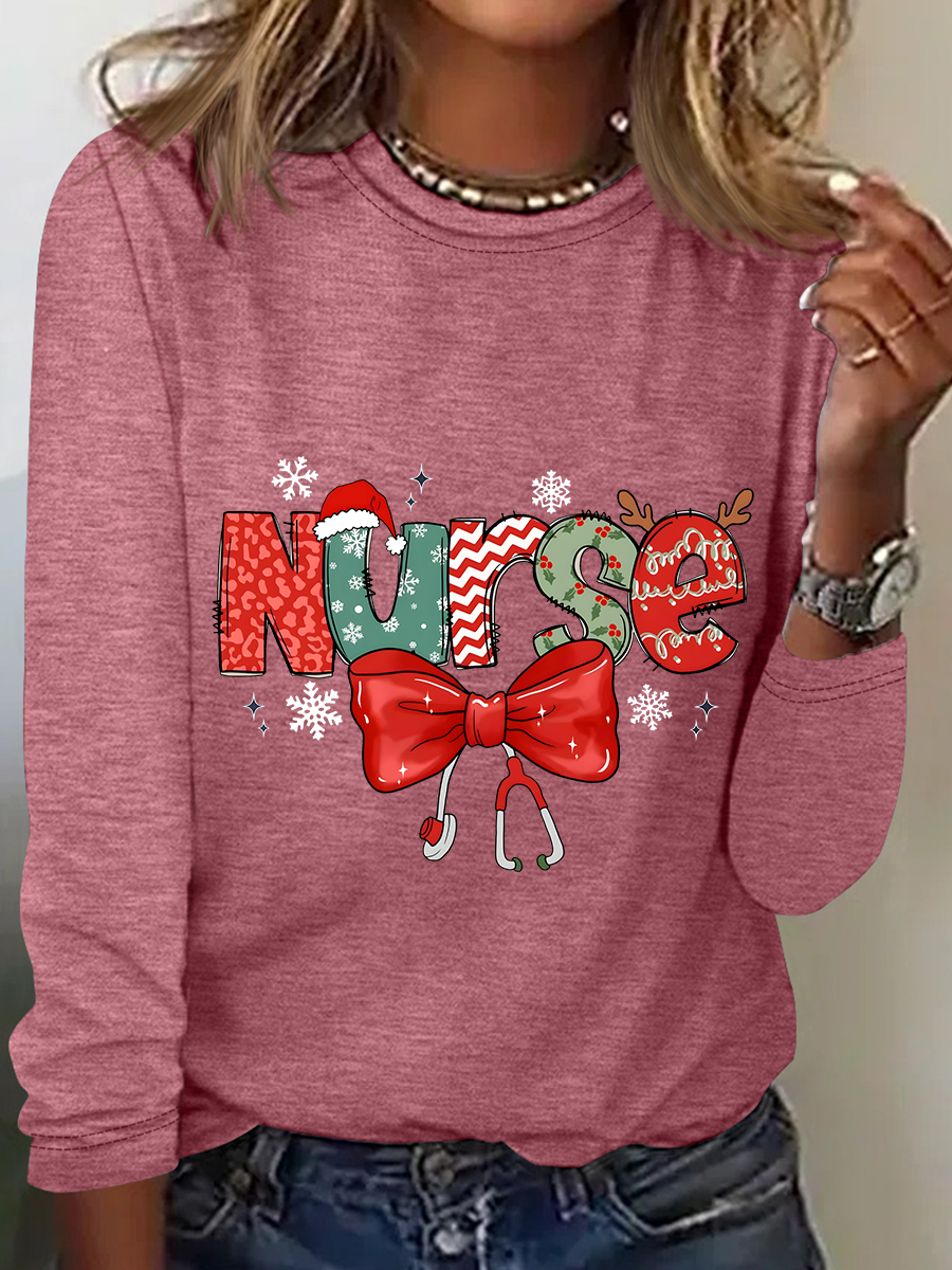 Christmas Nurse Casual Long Sleeve Shirt