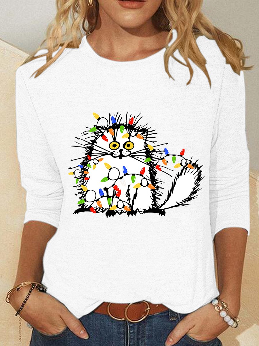 Christmas Cat Casual Long Sleeve Shirt