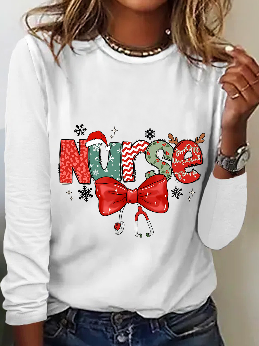 Christmas Nurse Casual Long Sleeve Shirt