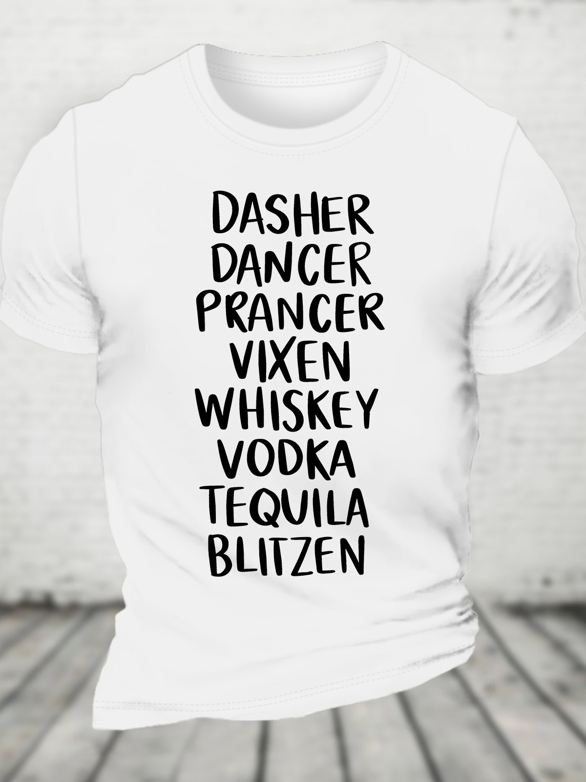 Tequila, Whiskey, Vodka Drinking Hilarious Christmas Cotton T-shirt