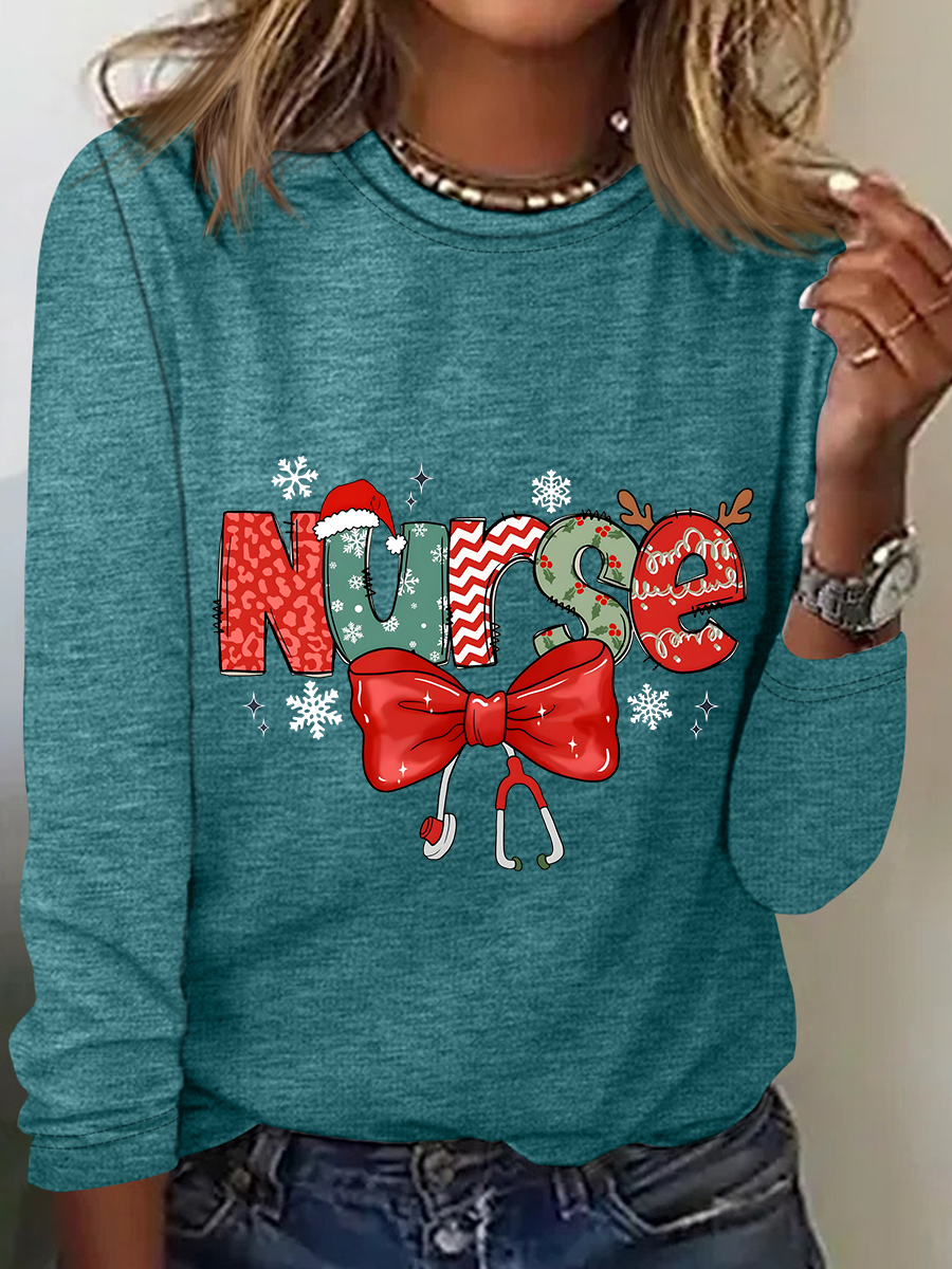 Christmas Nurse Casual Long Sleeve Shirt