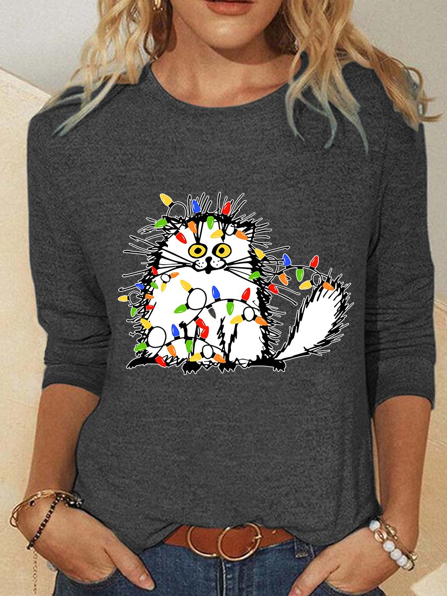 Christmas Cat Casual Long Sleeve Shirt