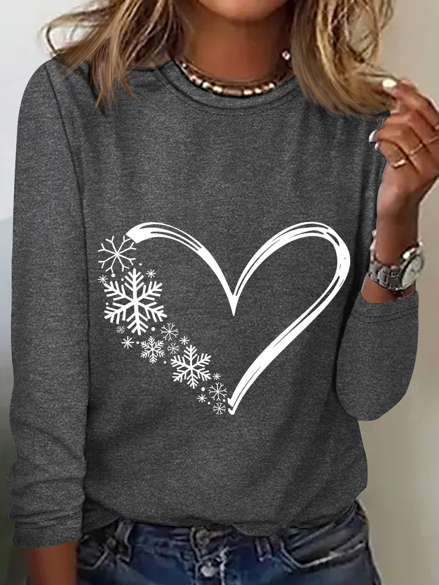 Snowflake Heart Christmas Casual Long Sleeve Shirt