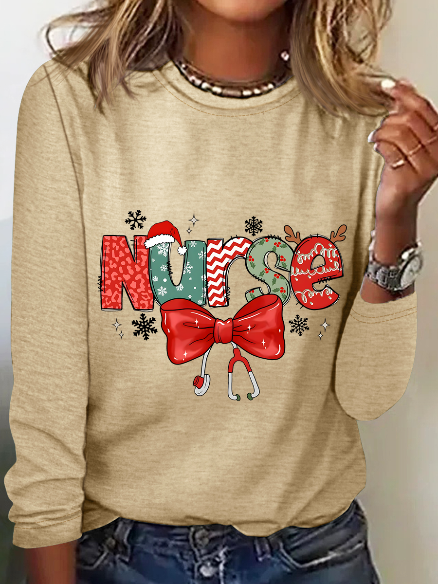 Christmas Nurse Casual Long Sleeve Shirt