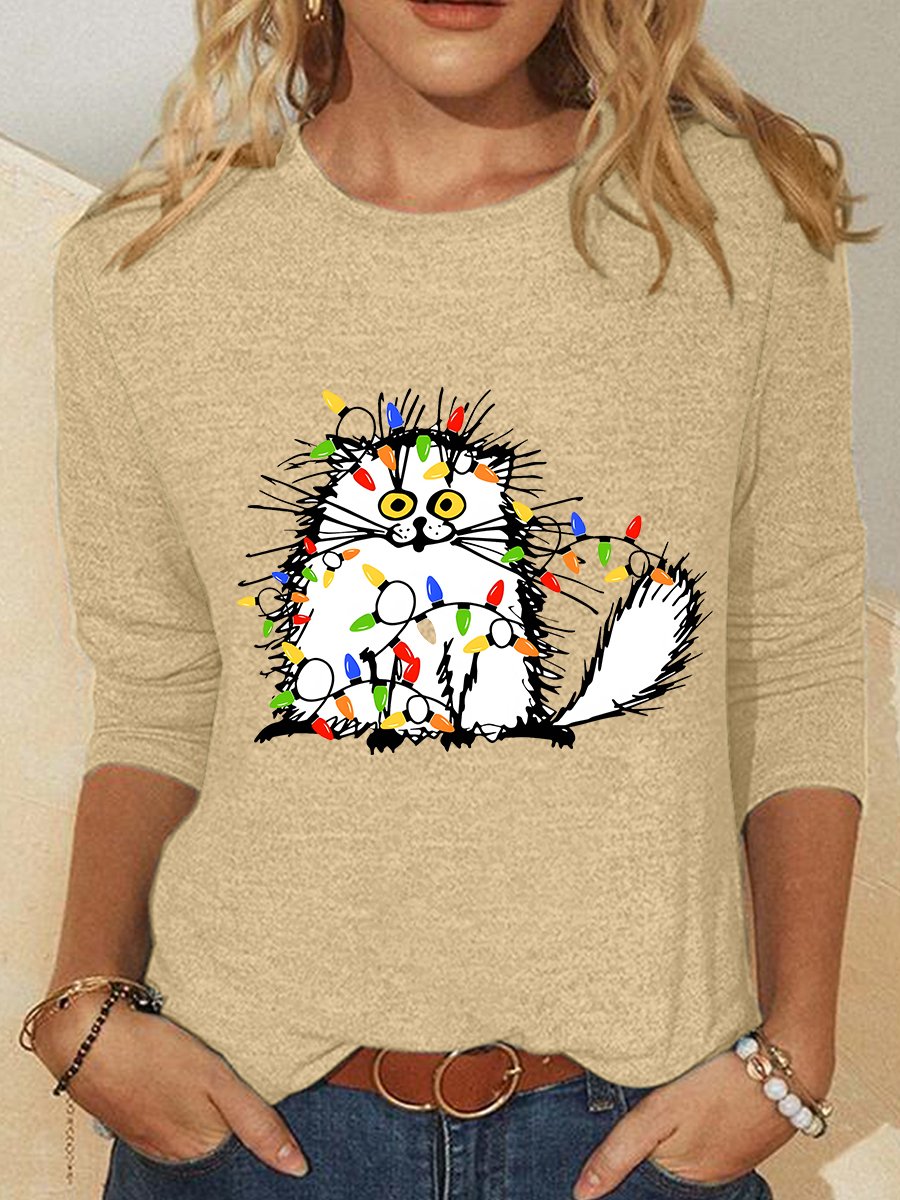 Christmas Cat Casual Long Sleeve Shirt