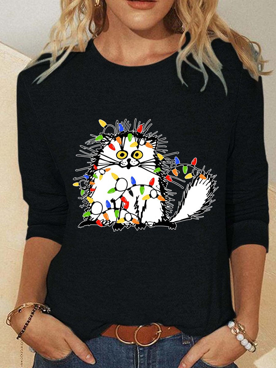 Christmas Cat Casual Long Sleeve Shirt