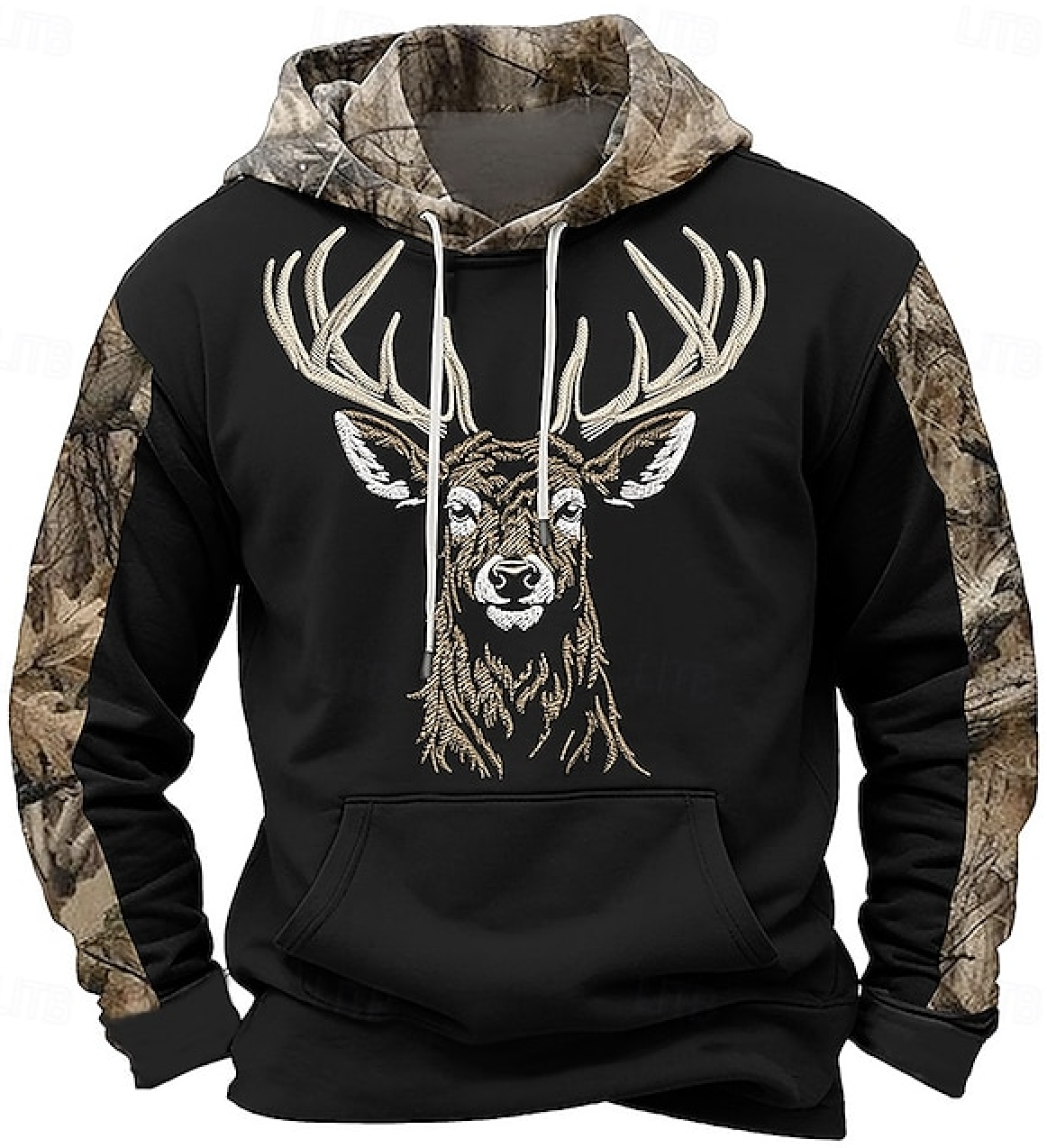 Retro style reindeer pattern color blocked Hoodie