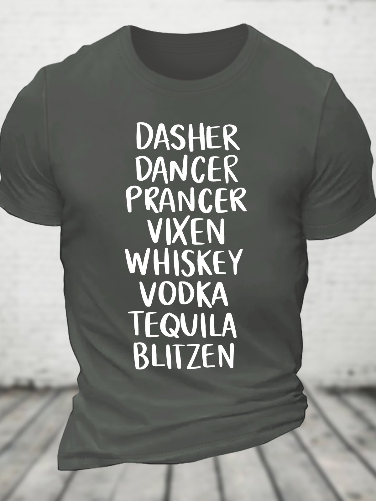 Tequila, Whiskey, Vodka Drinking Hilarious Christmas Cotton T-shirt