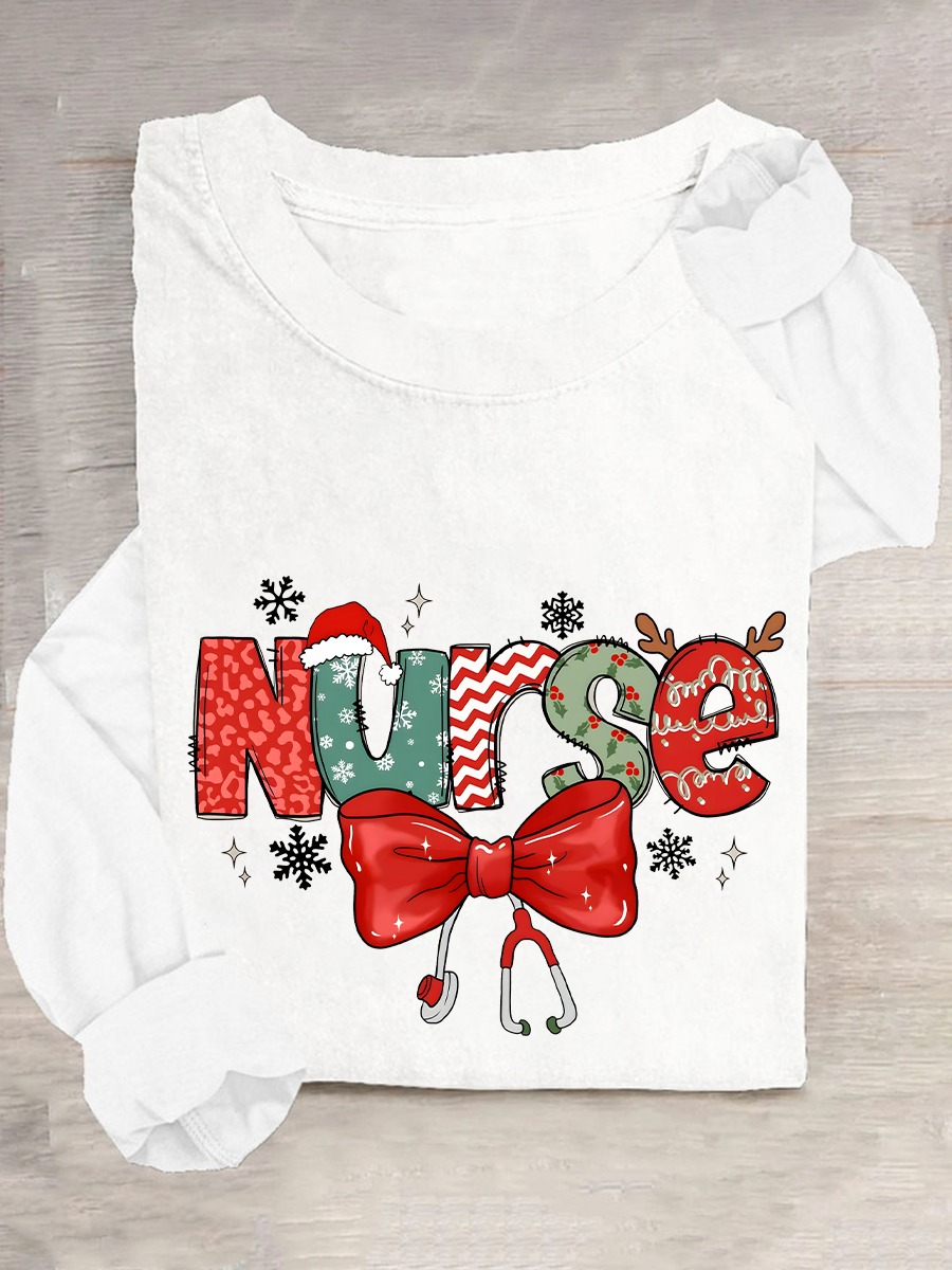 Christmas Nurse Casual Long Sleeve Shirt