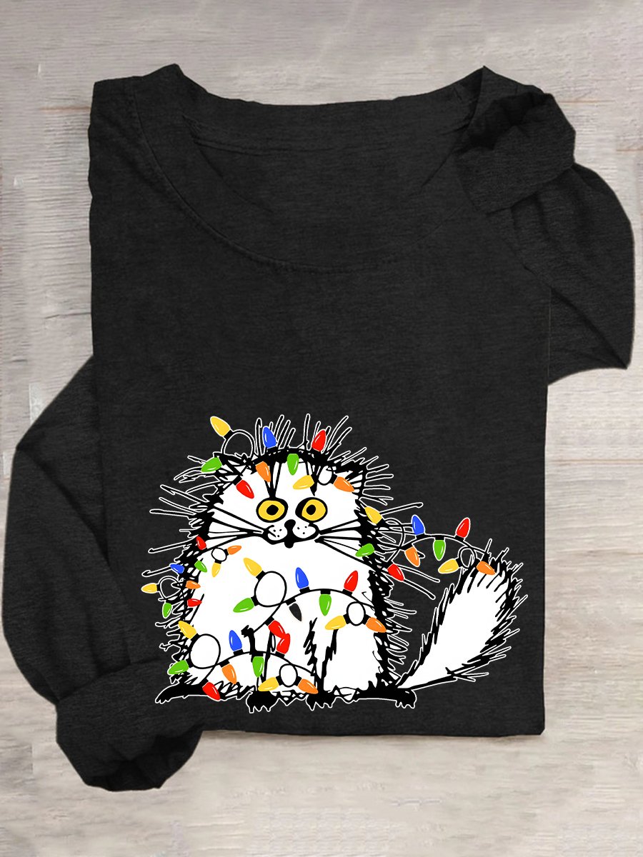 Christmas Cat Casual Long Sleeve Shirt