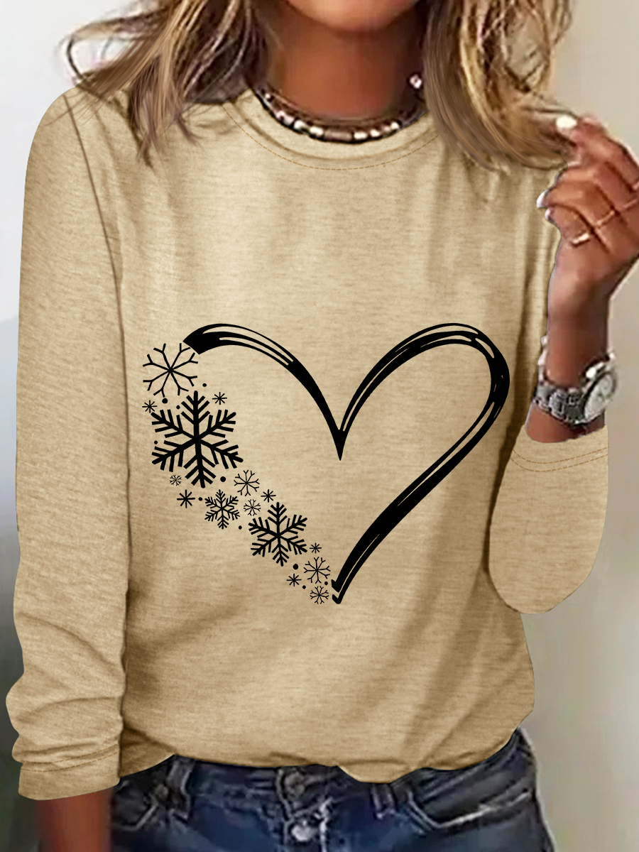 Snowflake Heart Christmas Casual Long Sleeve Shirt