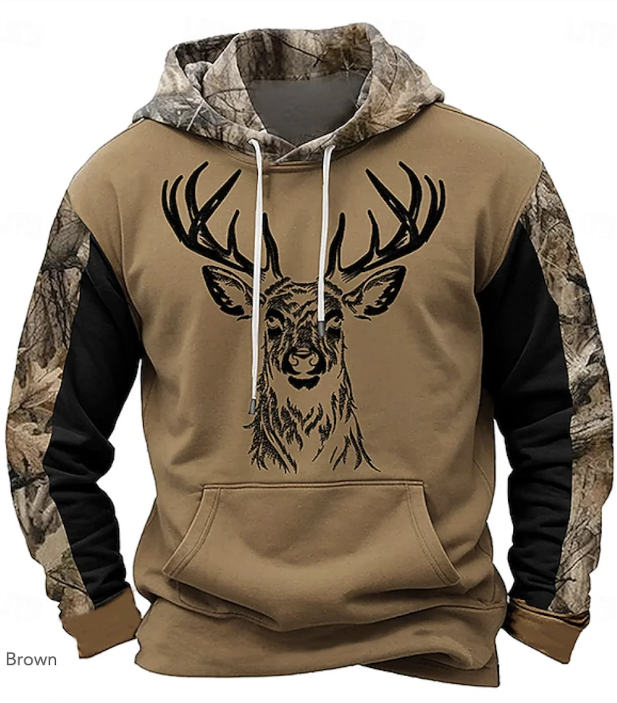 Retro style reindeer pattern color blocked Hoodie