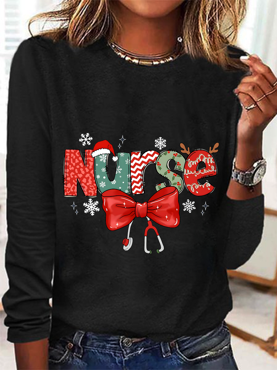 Christmas Nurse Casual Long Sleeve Shirt