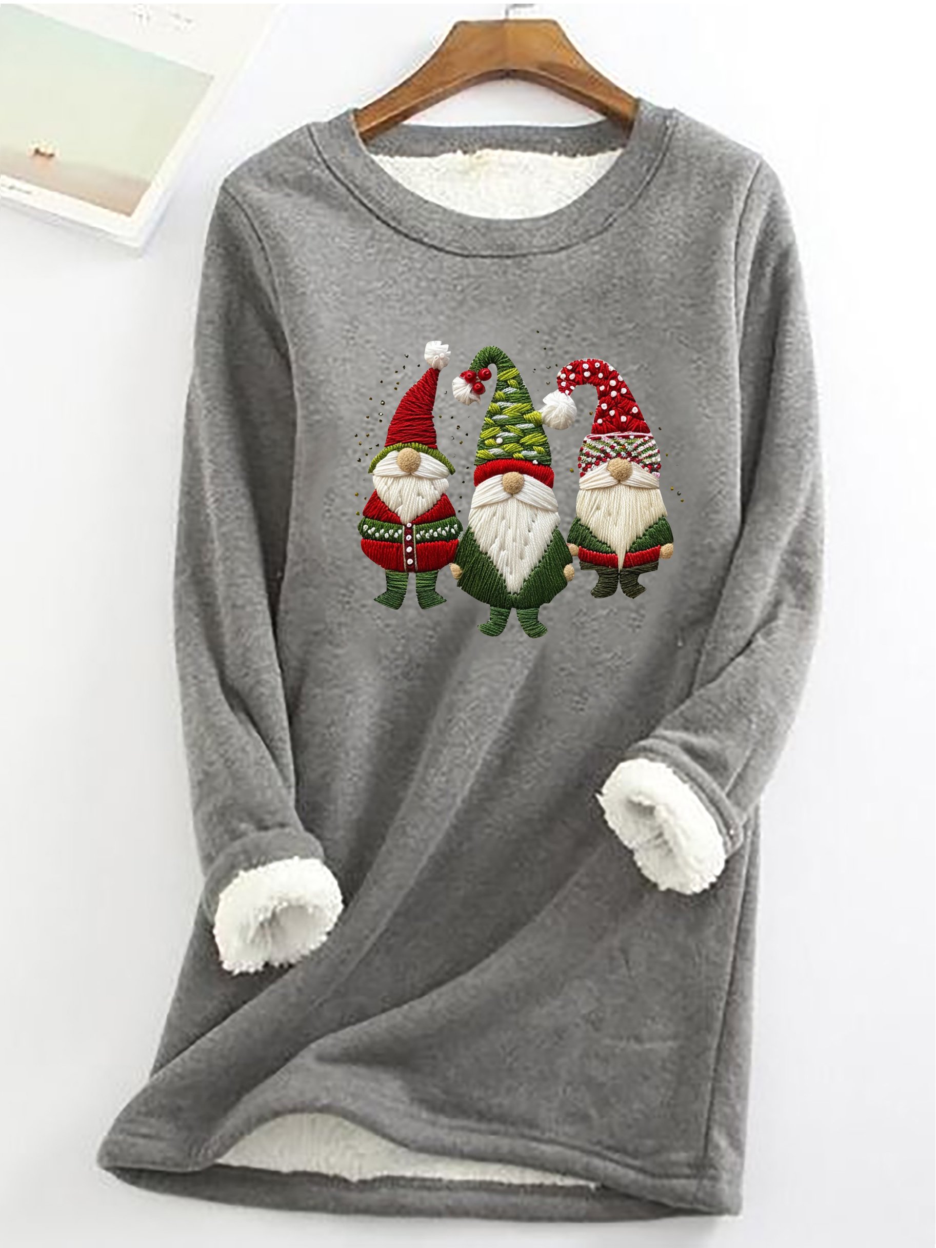 Three Dwarfs Santa Claus Casual Fluff Fleece Fabric Sweatshirt