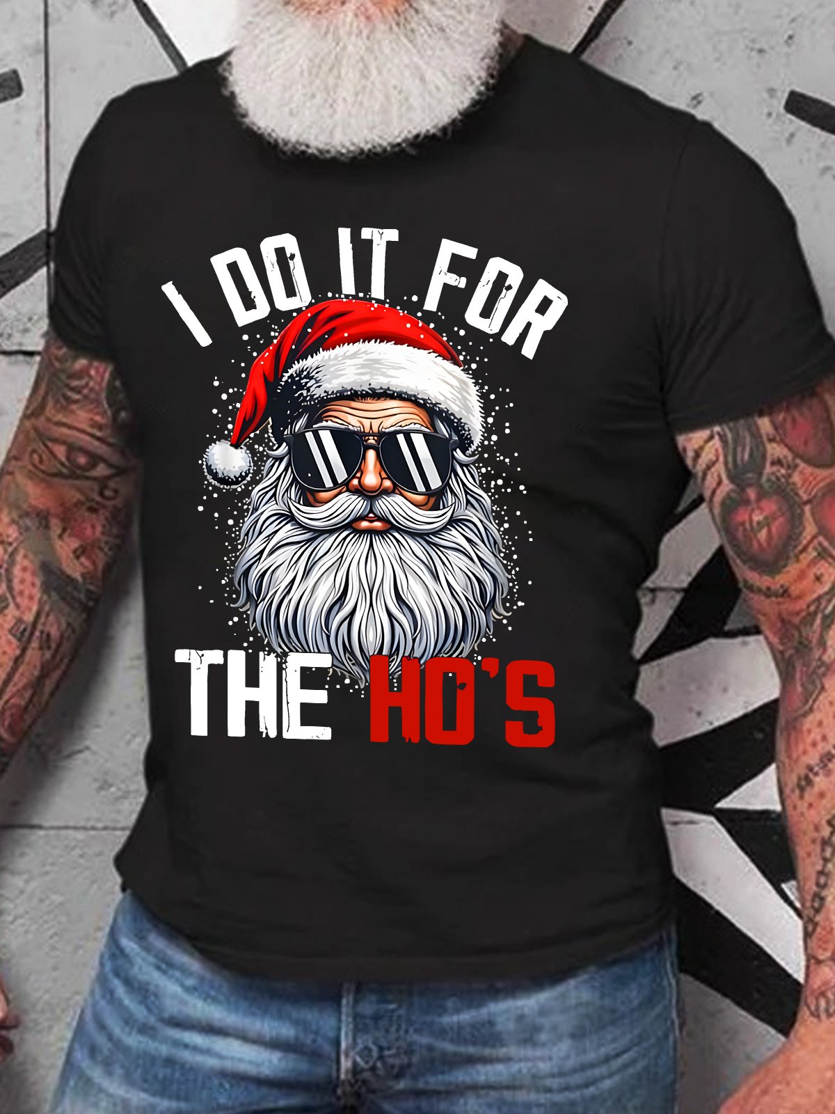 Christmas  Santa Claus I Do It For The Ho's Funny Xmas Cotton T-shirt