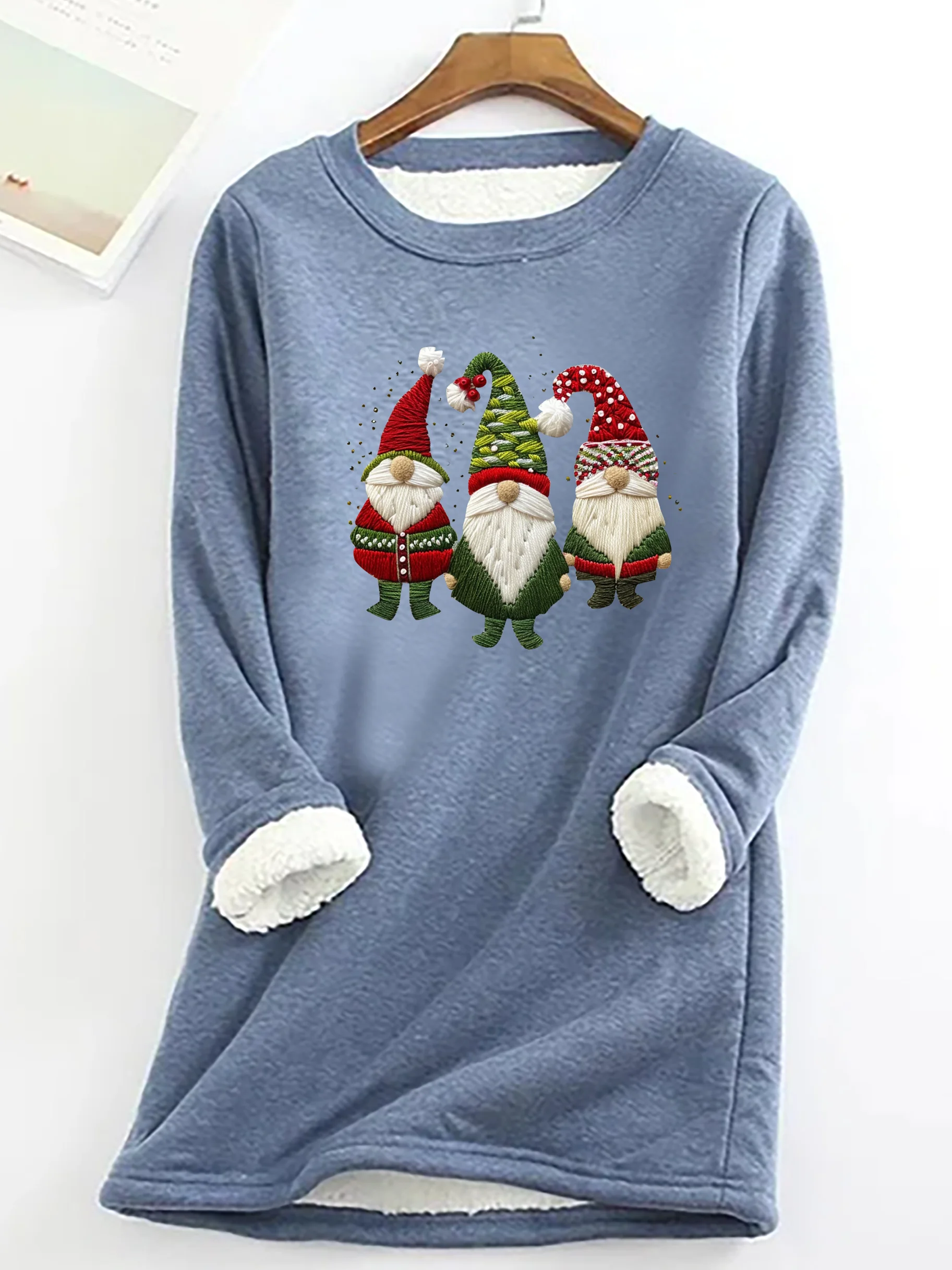 Three Dwarfs Santa Claus Casual Fluff Fleece Fabric Sweatshirt