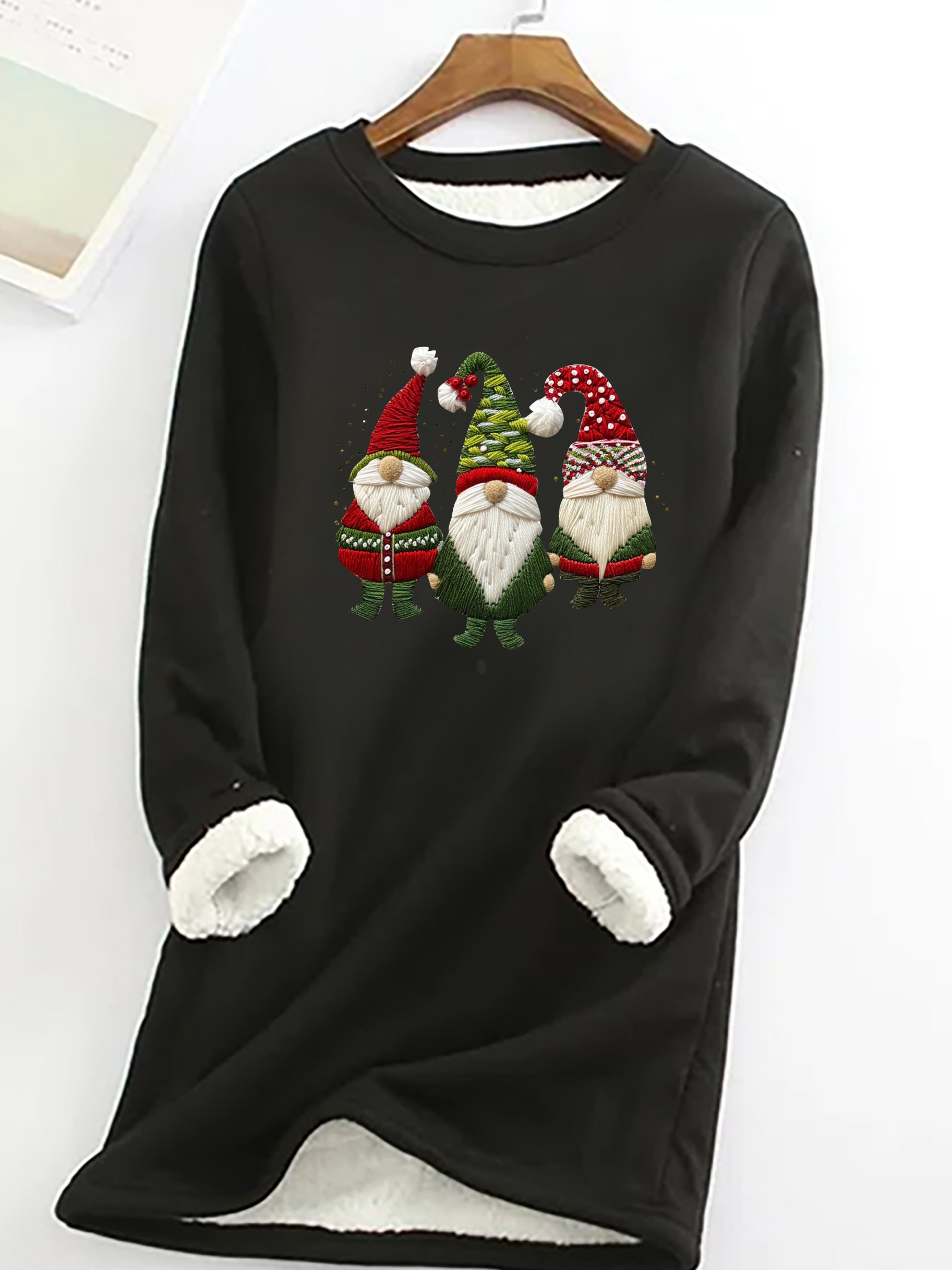 Three Dwarfs Santa Claus Casual Fluff Fleece Fabric Sweatshirt