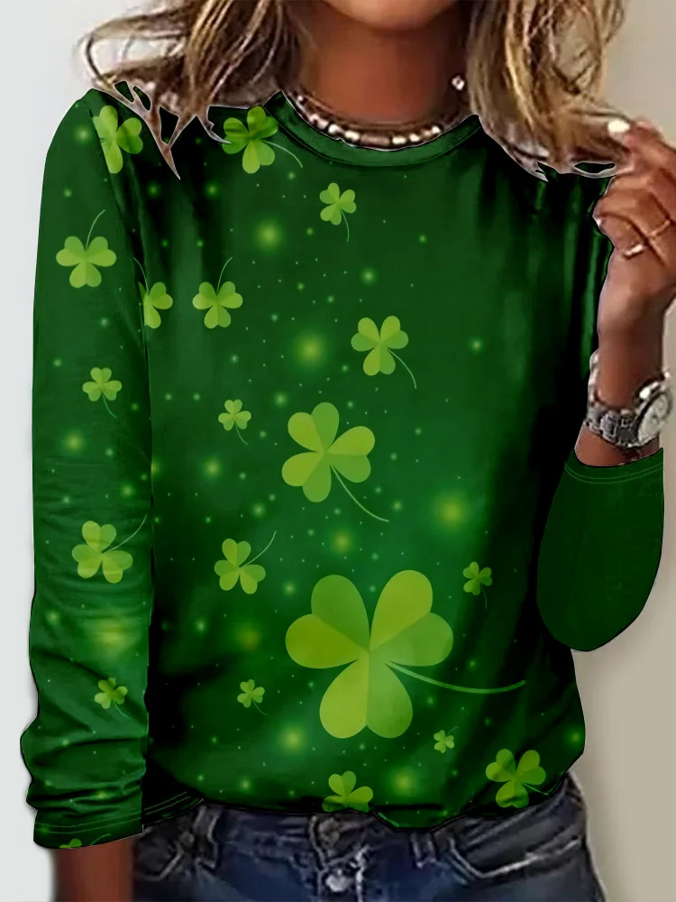 Casual Four-Leaf Clover Jersey T-Shirt