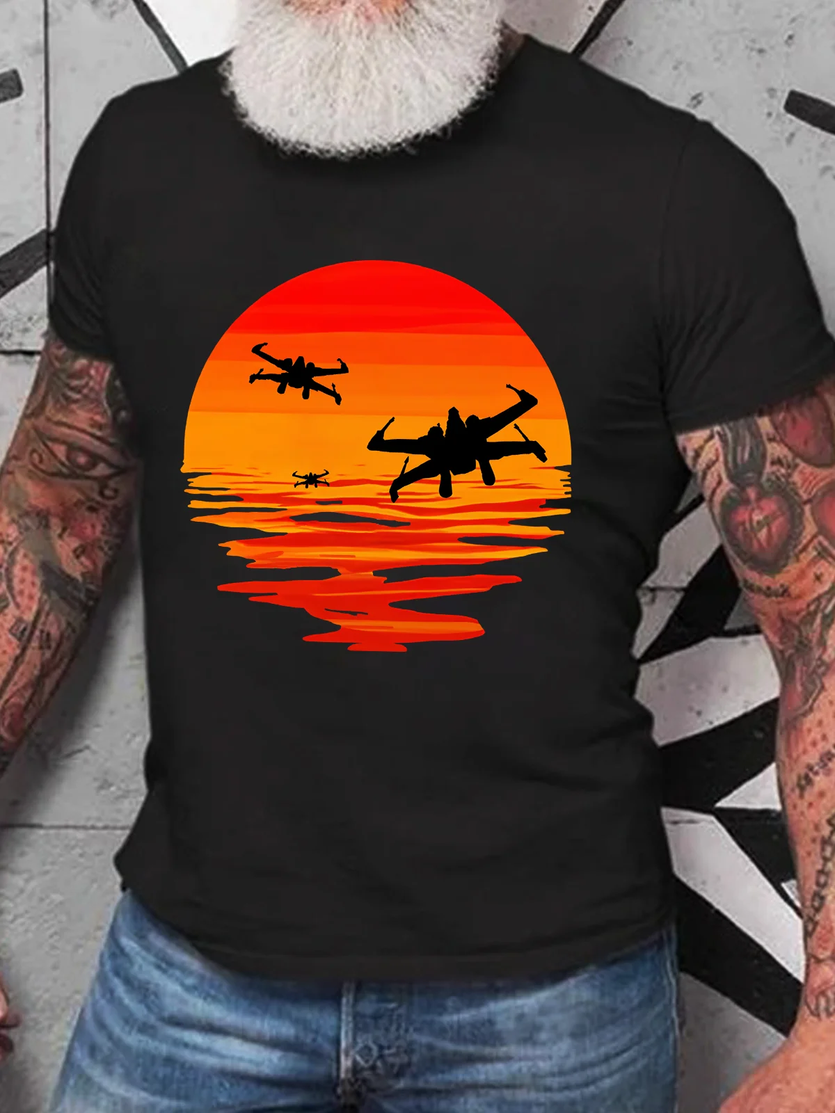 X-Wing Starfighter And Sea Sunset Cotton T-Shirt