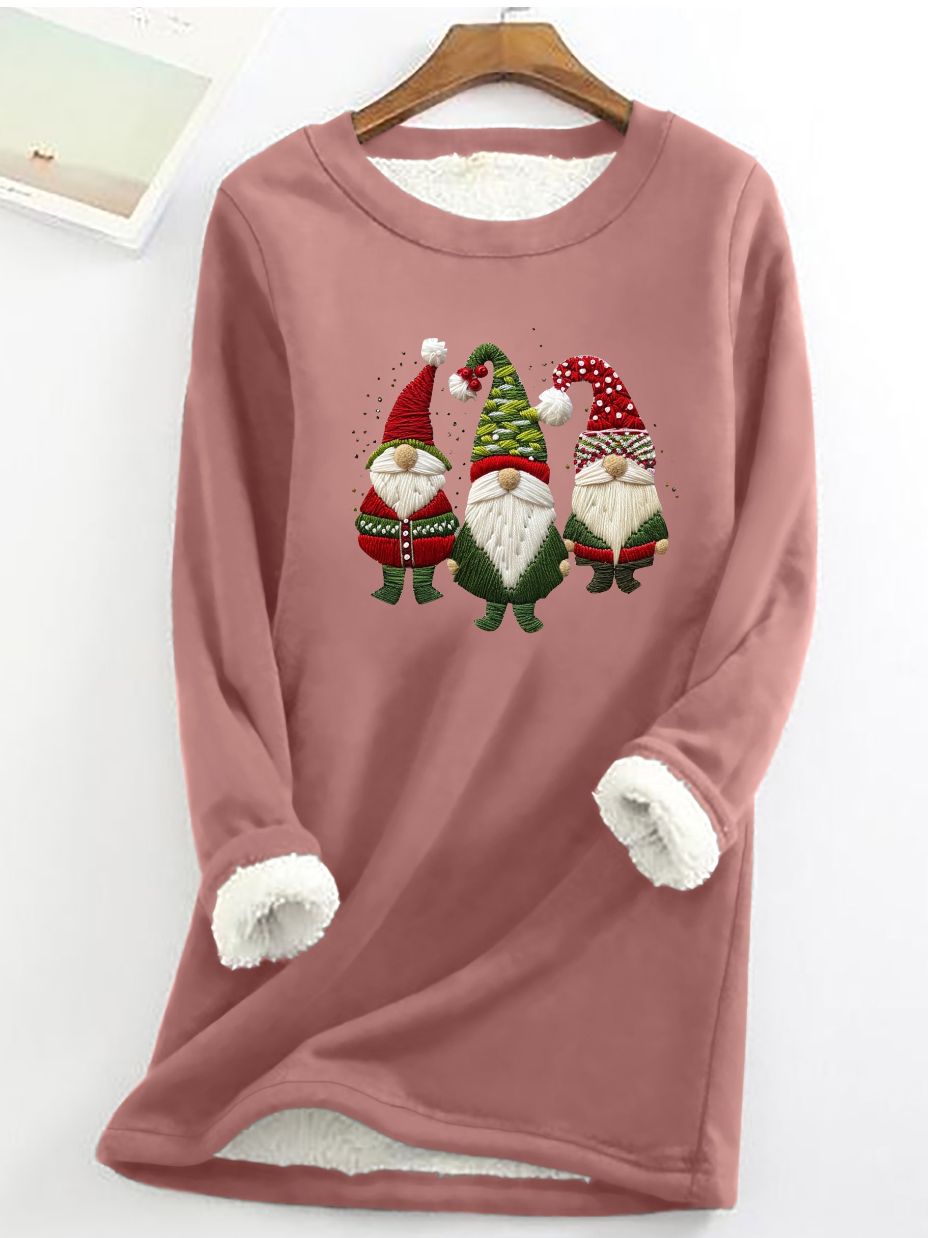 Three Dwarfs Santa Claus Casual Fluff Fleece Fabric Sweatshirt