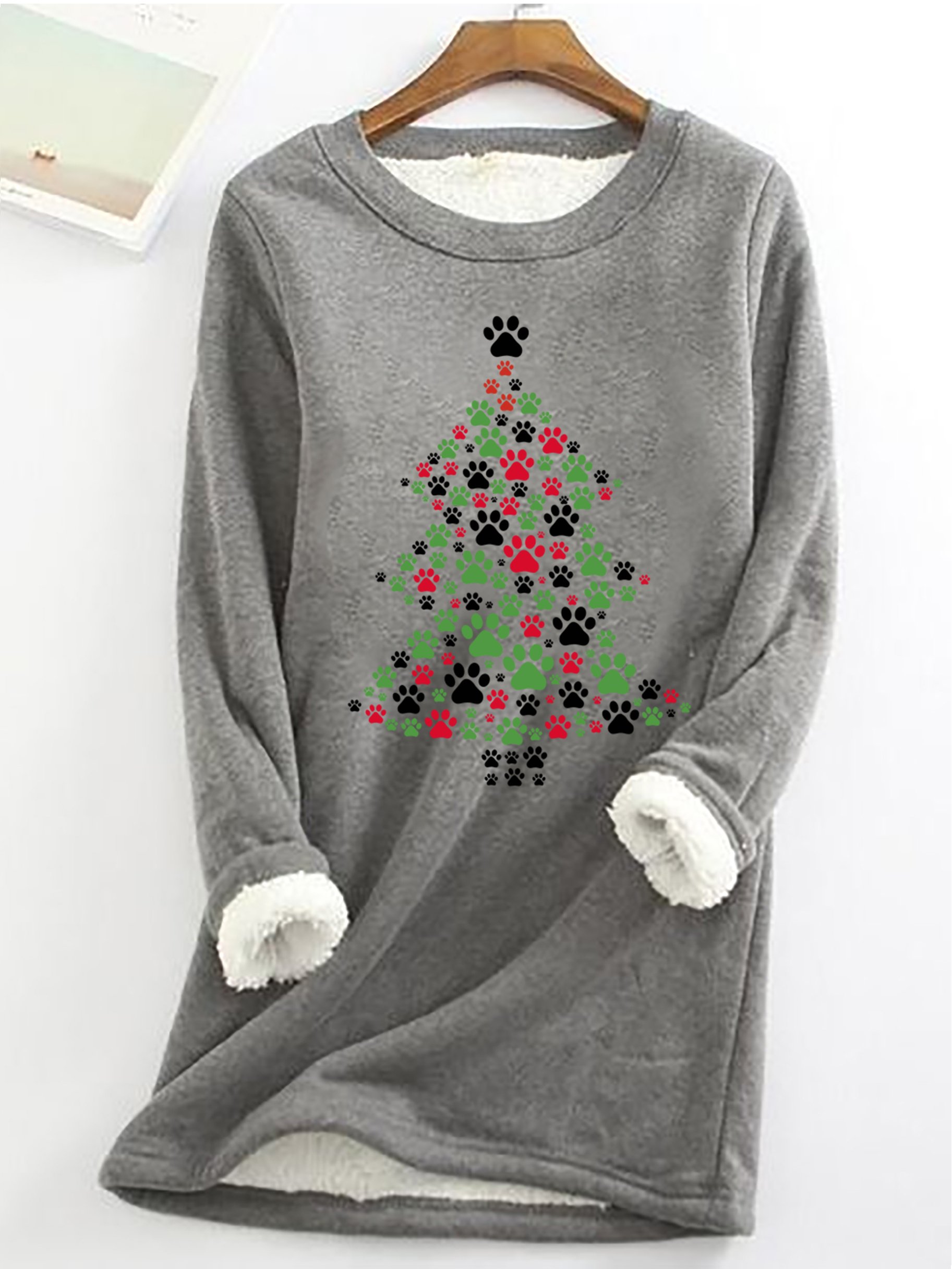 Christmas Dog Casual Fluff Fleece Fabric Sweatshirt