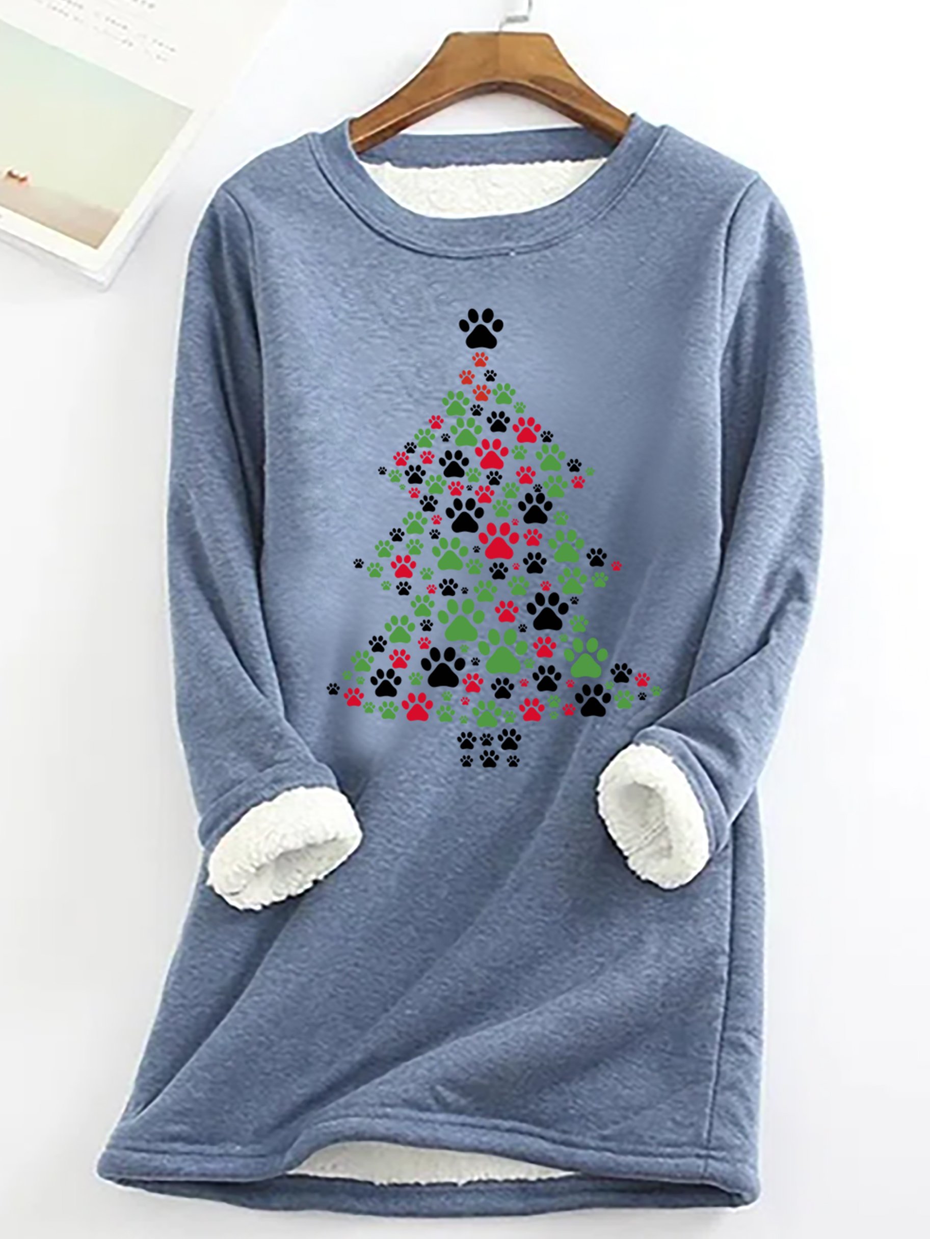 Christmas Dog Casual Fluff Fleece Fabric Sweatshirt