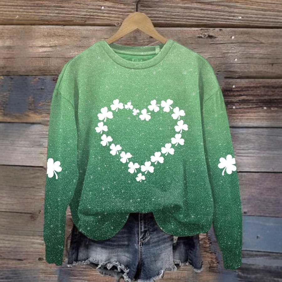 Four-Leaf Clover Loose Crew Neck Casual Sweatshirt