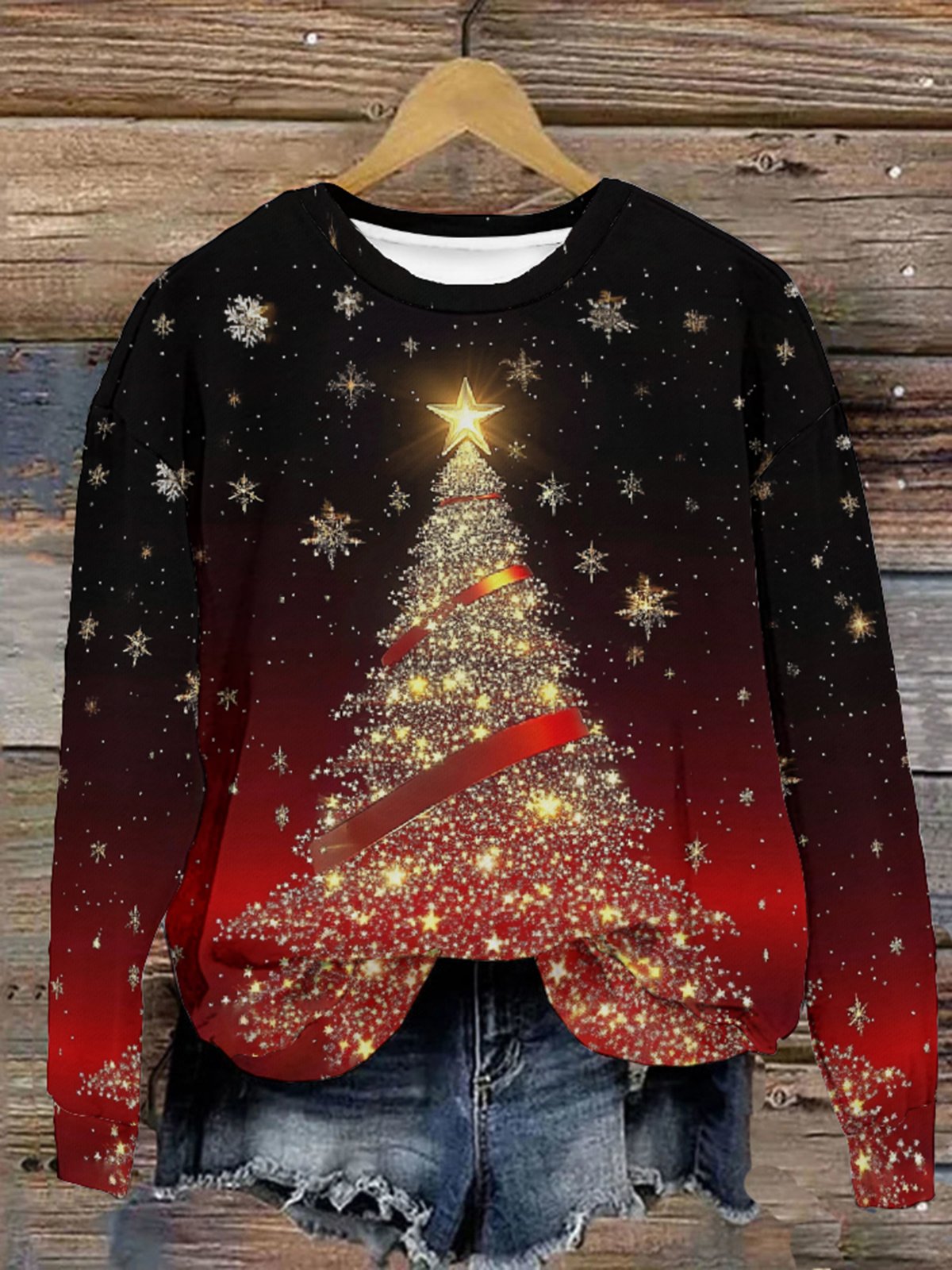 A Christmas Tree With Glowing Stars Christmas Casual Sweatshirt