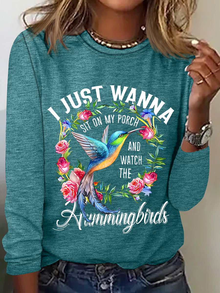 Sit On My Porch And Watch The Hummingbirds Hummingbird Casual Long Sleeve Shirt