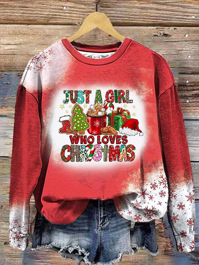 Just A Girl Who Loves Christmas Print Crew Neck Sweatshirt