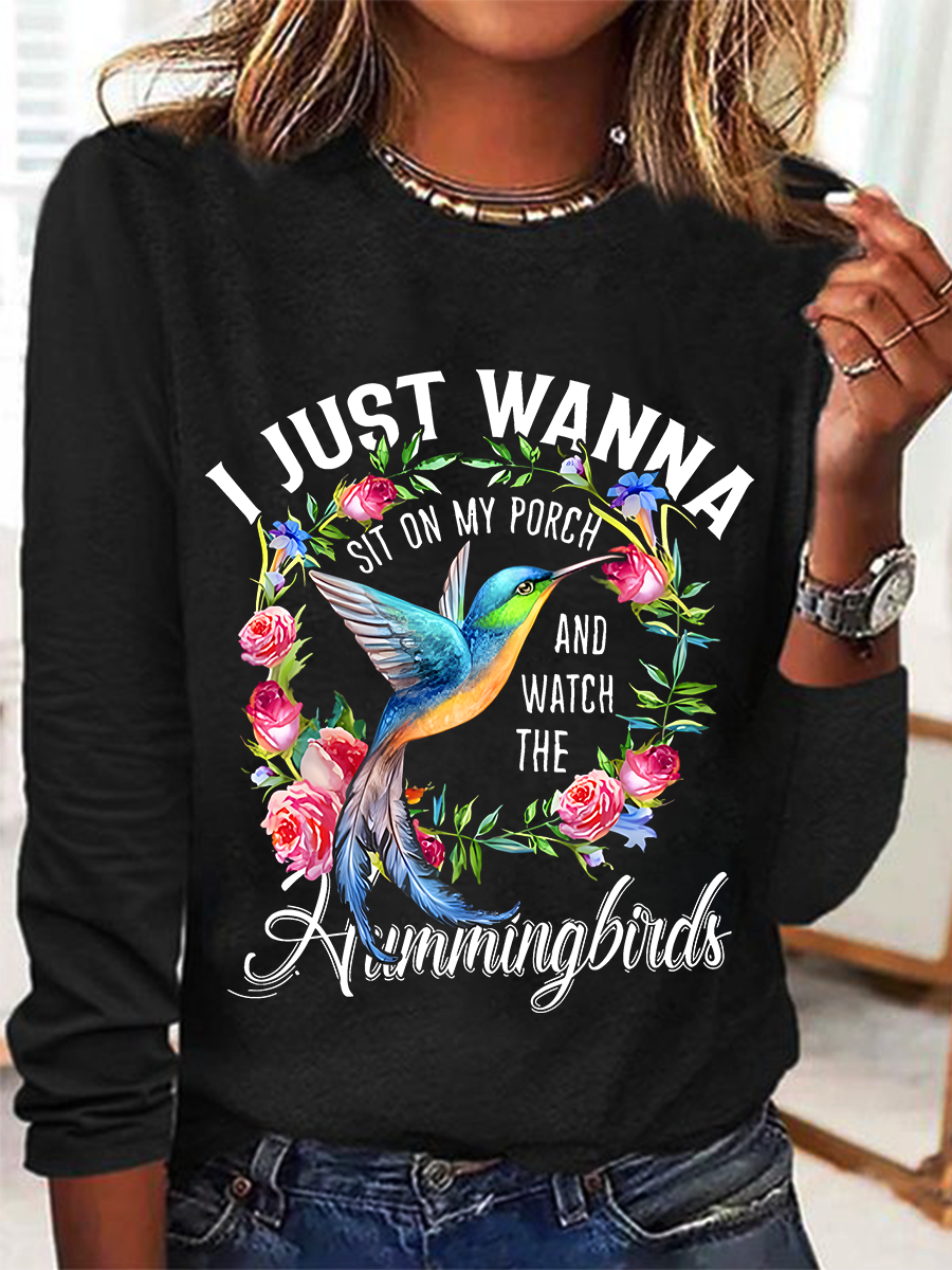 Sit On My Porch And Watch The Hummingbirds Hummingbird Casual Long Sleeve Shirt