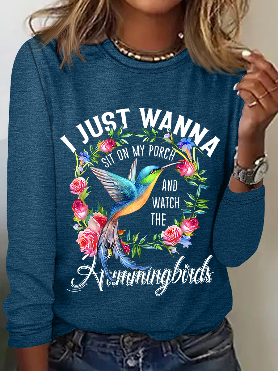 Sit On My Porch And Watch The Hummingbirds Hummingbird Casual Long Sleeve Shirt