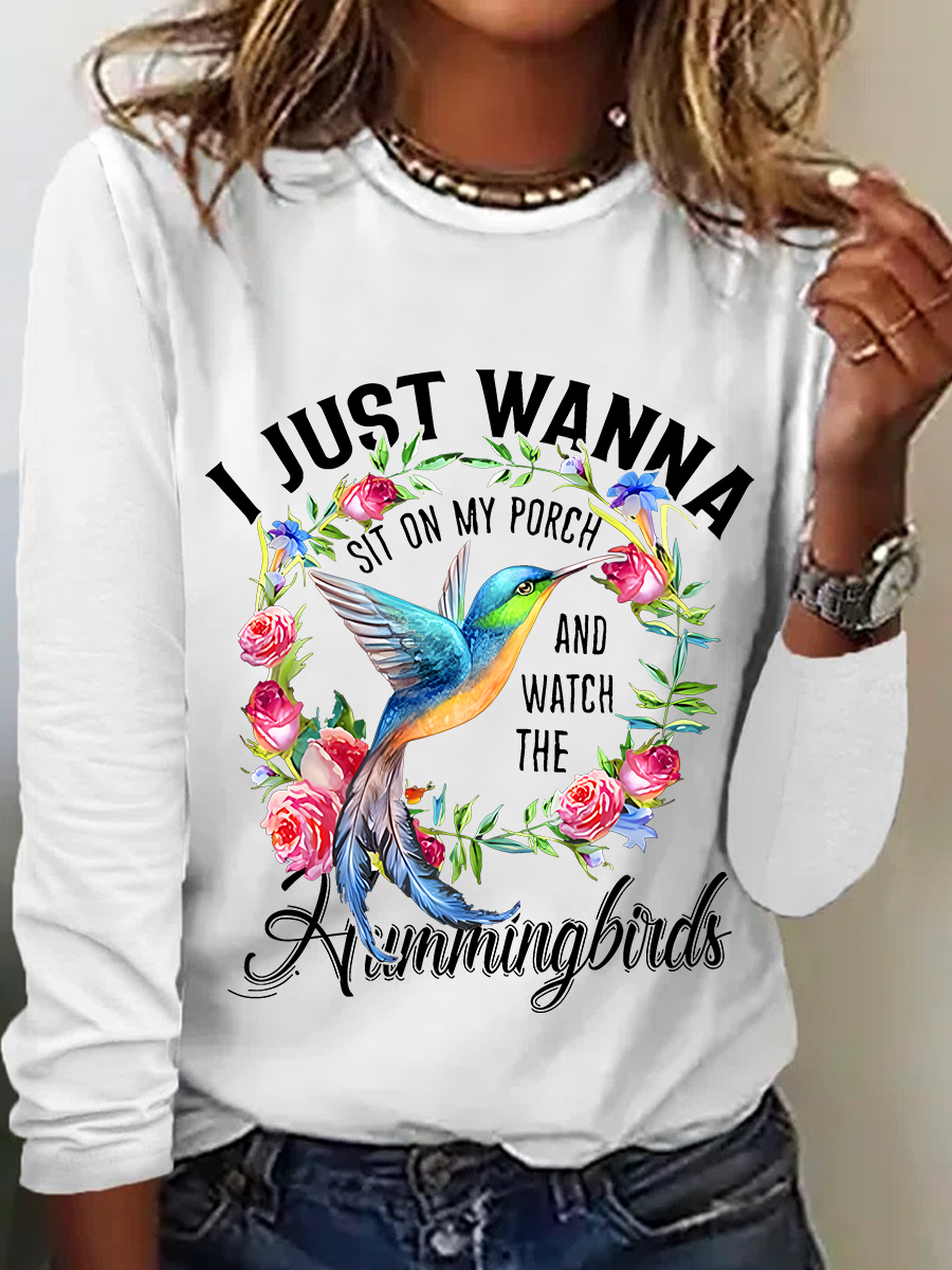 Sit On My Porch And Watch The Hummingbirds Hummingbird Casual Long Sleeve Shirt