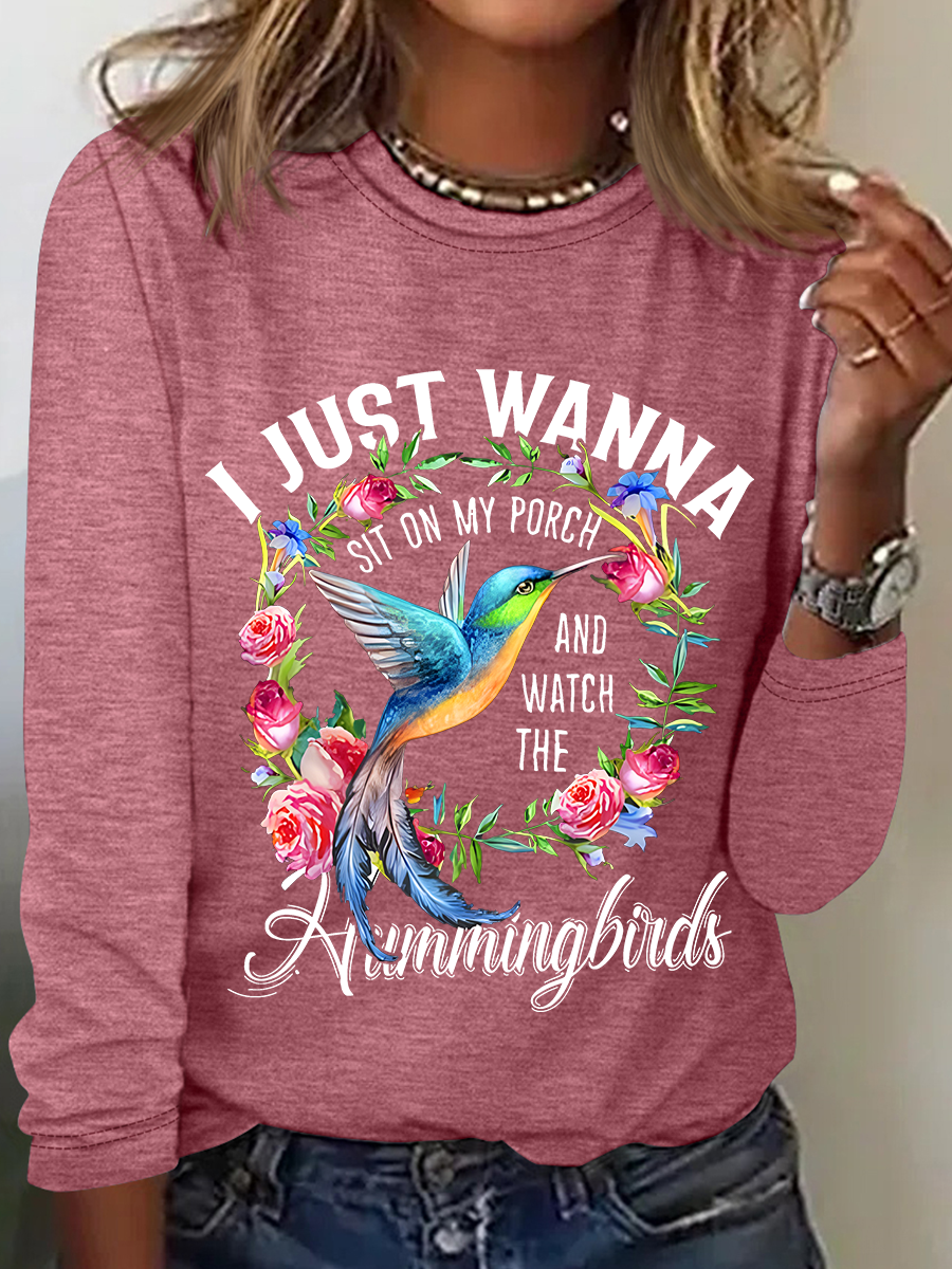 Sit On My Porch And Watch The Hummingbirds Hummingbird Casual Long Sleeve Shirt