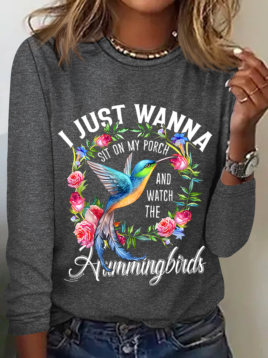 Sit On My Porch And Watch The Hummingbirds Hummingbird Casual Long Sleeve Shirt