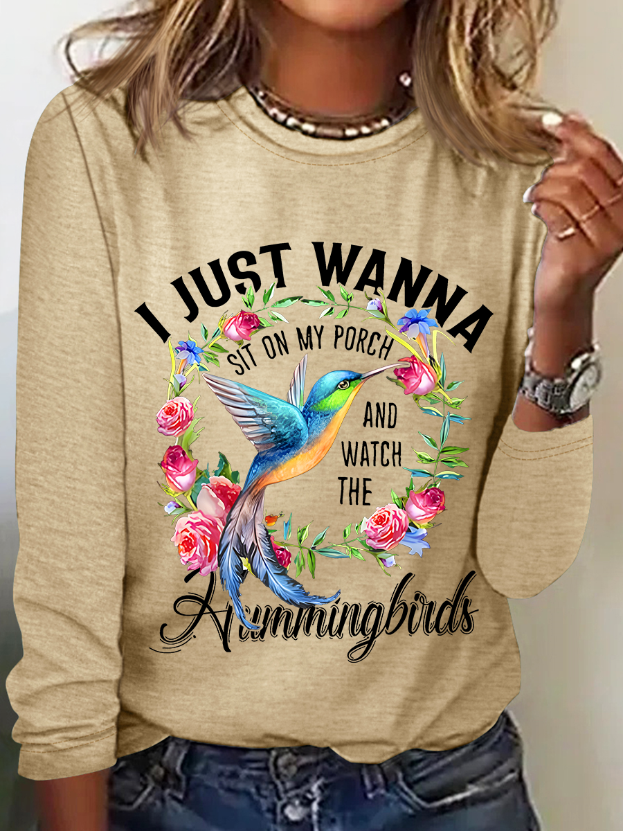 Sit On My Porch And Watch The Hummingbirds Hummingbird Casual Long Sleeve Shirt