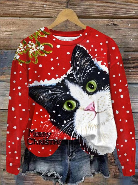 Women's Merry Christmas Print Crew Neck Sweatshirt-