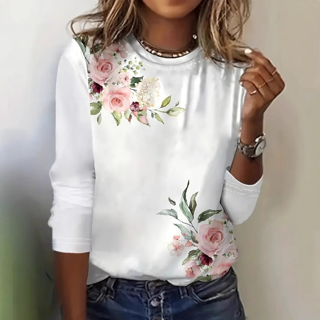 Floral Casual Crew Neck Loose T-Shirt