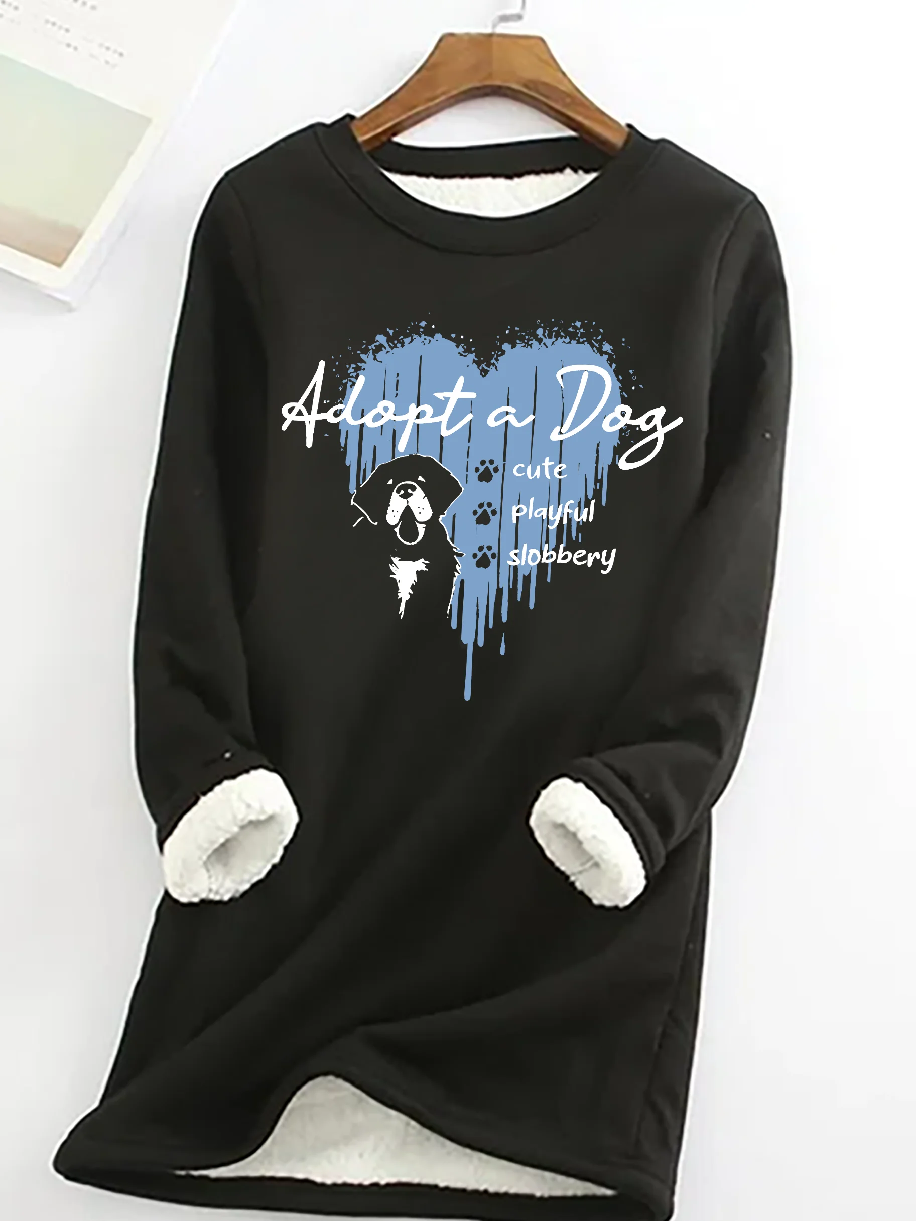 Cute But Slobbery Casual Fluff Fleece Fabric Sweatshirt