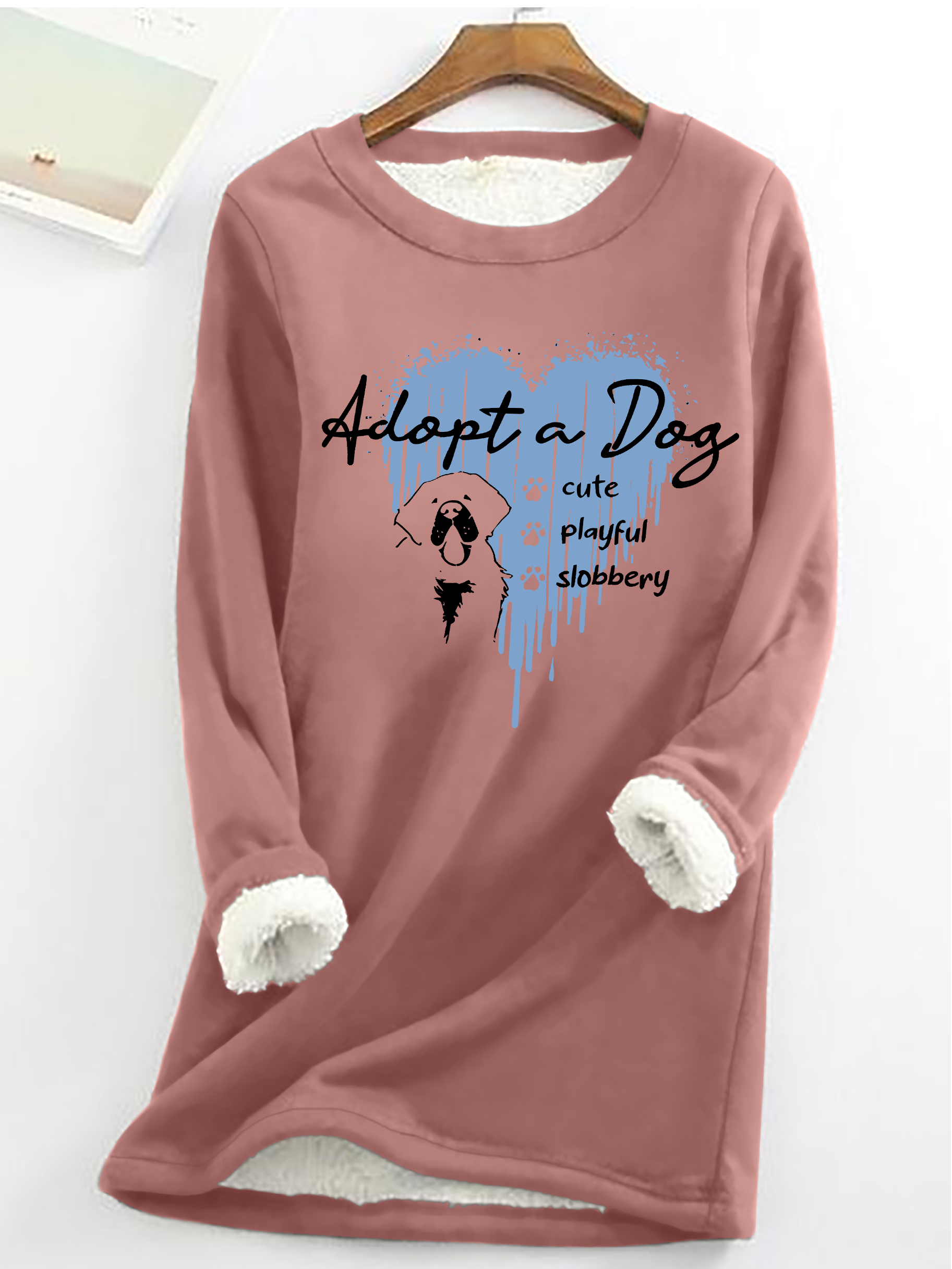 Cute But Slobbery Casual Fluff Fleece Fabric Sweatshirt