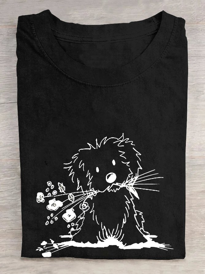 Vintage The Lovely Dog Print T-shirt Cotton T-shirt