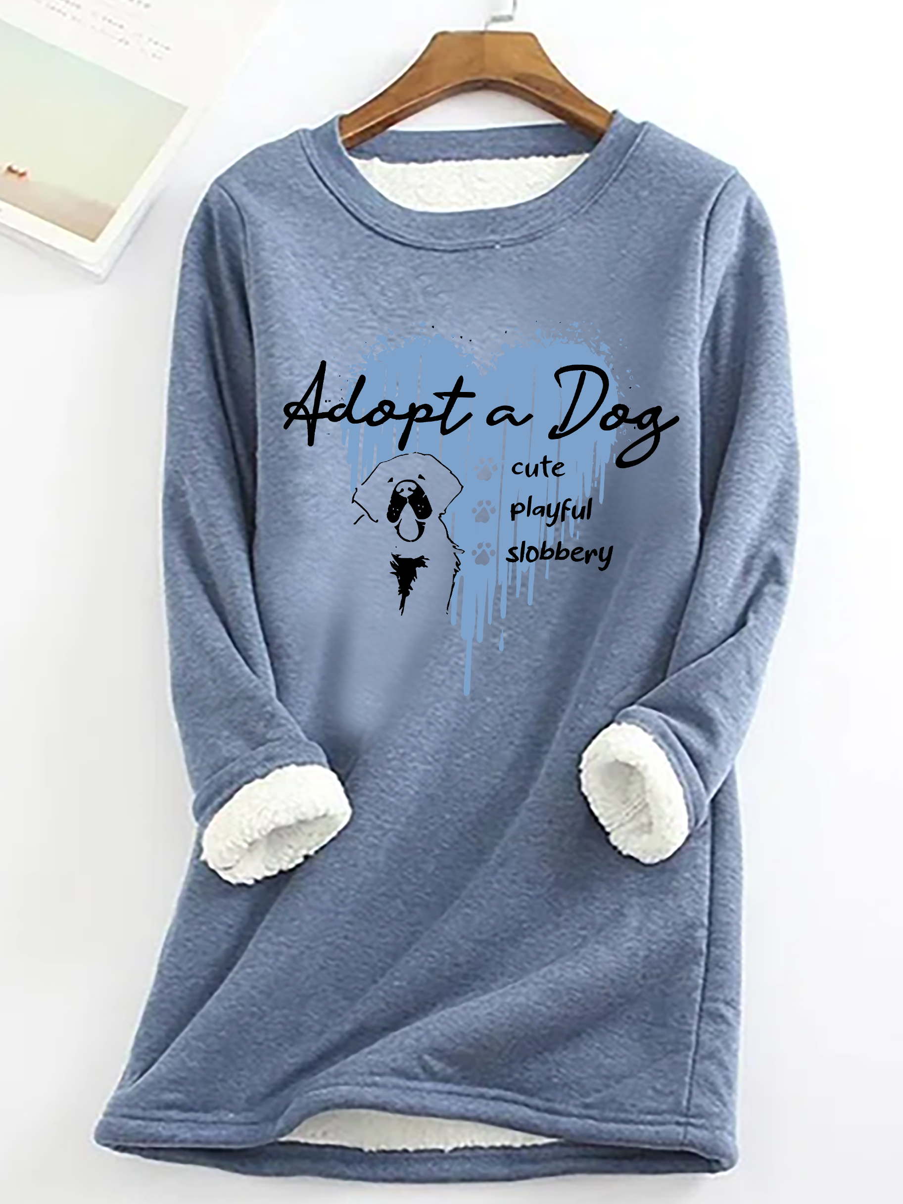 Cute But Slobbery Casual Fluff Fleece Fabric Sweatshirt