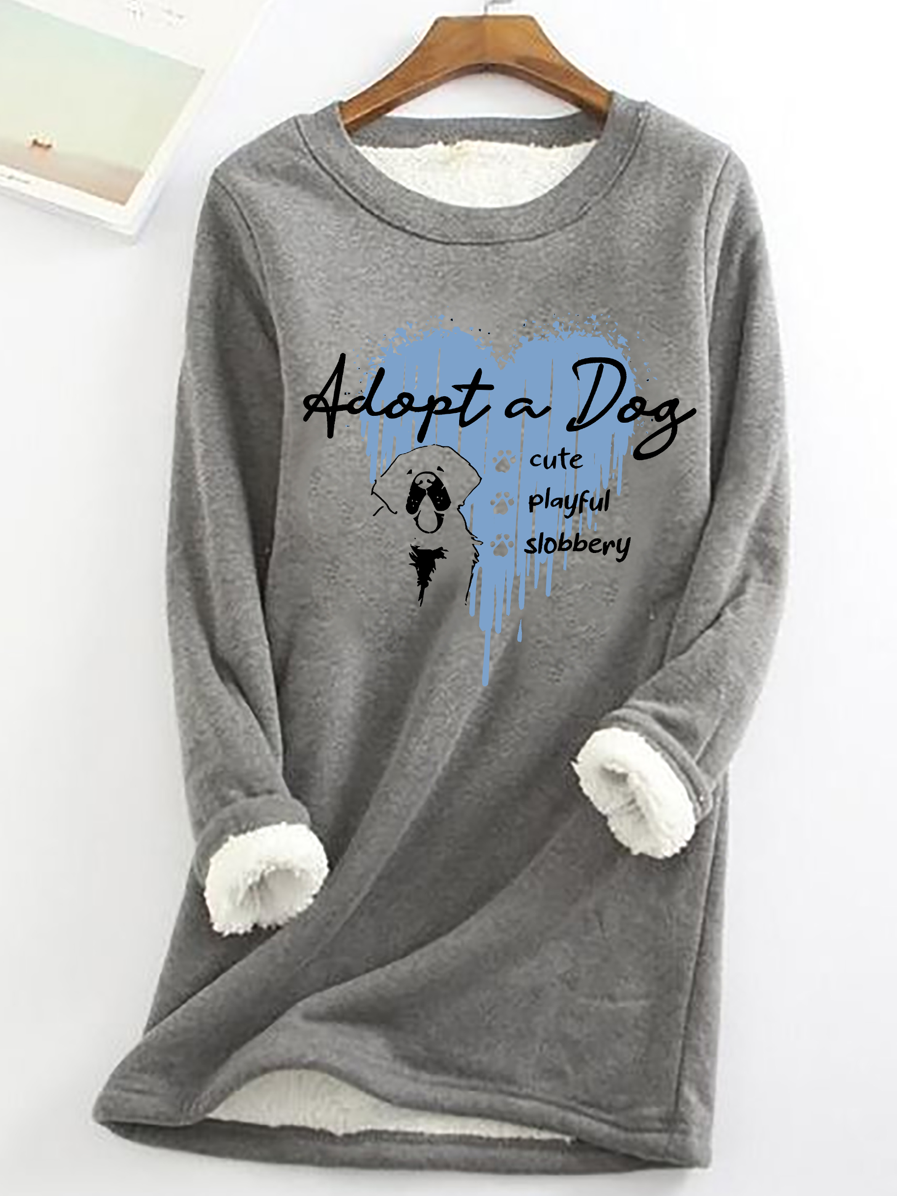 Cute But Slobbery Casual Fluff Fleece Fabric Sweatshirt