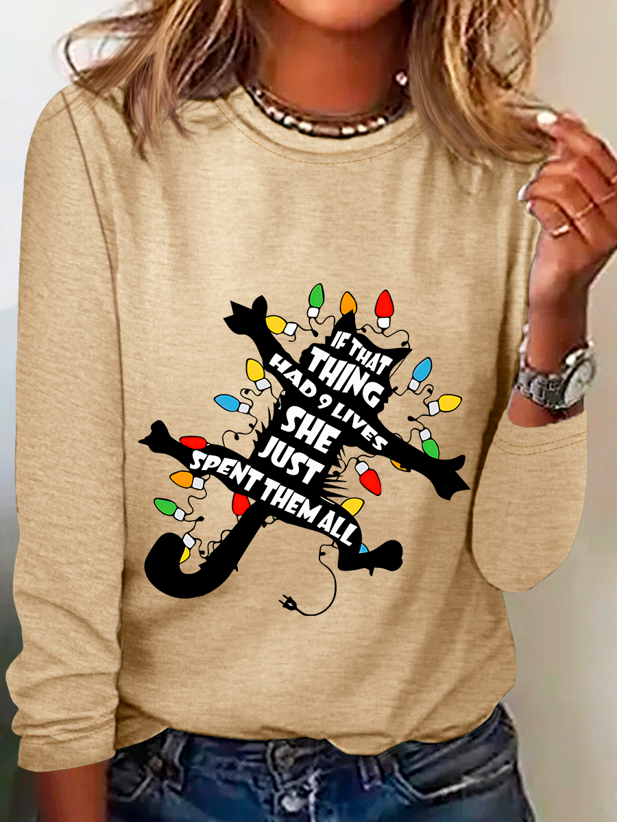 Griswold Cat Wrapped In Christmas Lights Casual Long Sleeve Shirt