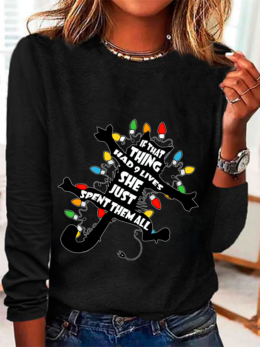 Griswold Cat Wrapped In Christmas Lights Casual Long Sleeve Shirt